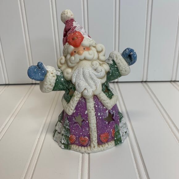 Santa Tea Light Holder Ceramic Stars Sparkle Wizard? 6" - Picture 1 of 6